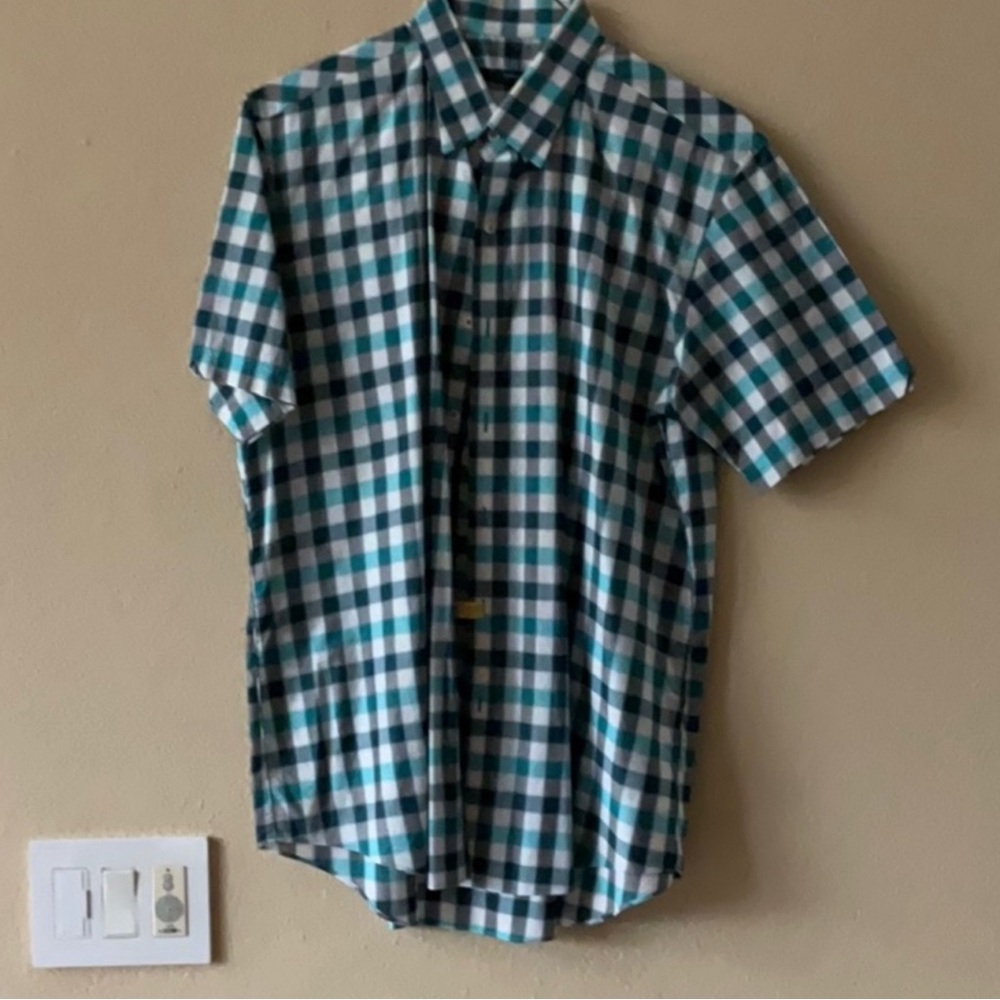 Men's Blue and White Checkered Shirt